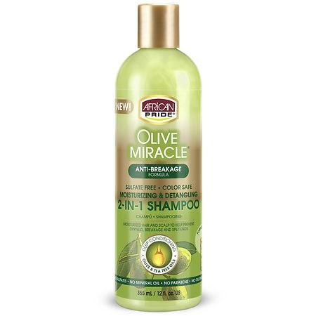 African Pride Olive Miracle Detangling Moisturizing Anti-Breakage Formula 2-in-1 Shampoo Plus Conditioner 12 fl oz